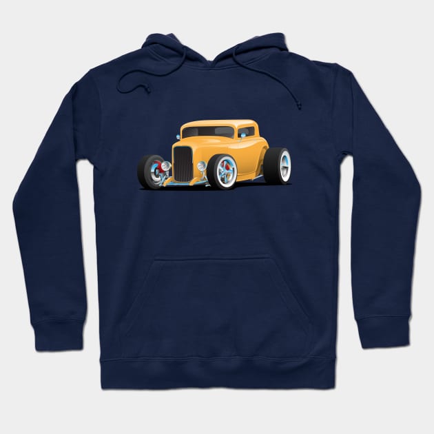 Classic American Yellow 32 Hotrod Car Illustration Hoodie by hobrath